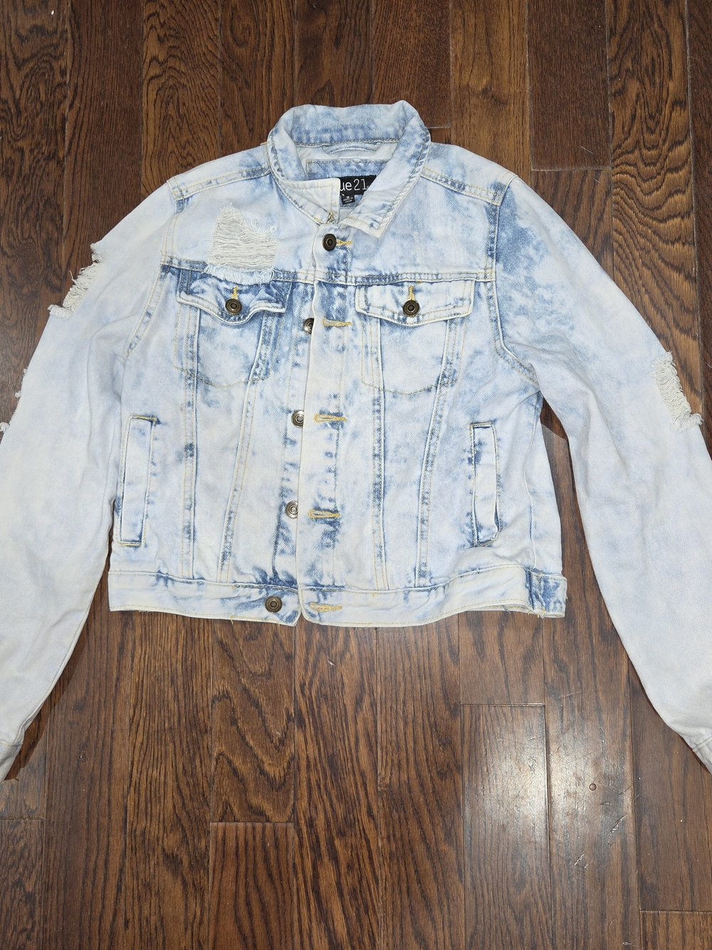 Rue21 Light Acid Wash Distressed Denim Jacket - Pale Blue